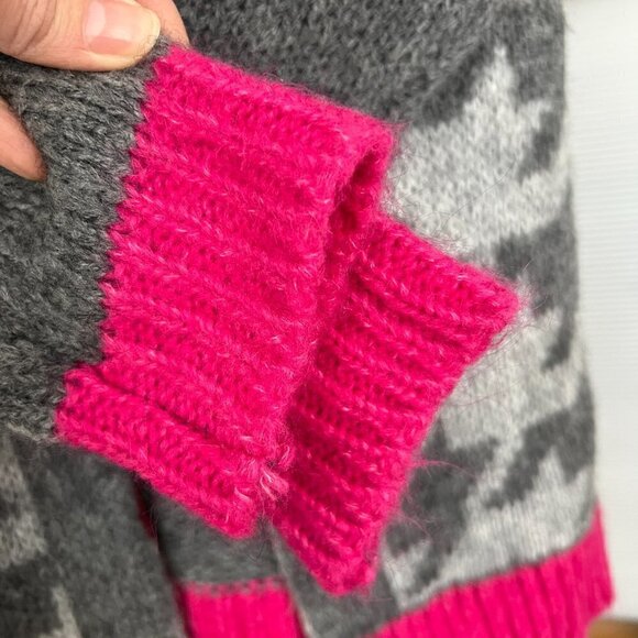 NWT Elisabetta‎ Collection Wool Mohair Blend Houndstooth Cardigan Grey Pink Sz S - Picture 6 of 14